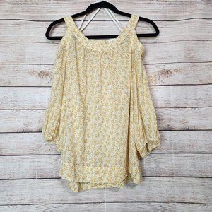 Anthropologie Meadow Rue Size 6 Pyracantha Cold Shoulder Blouse Yellow Floral